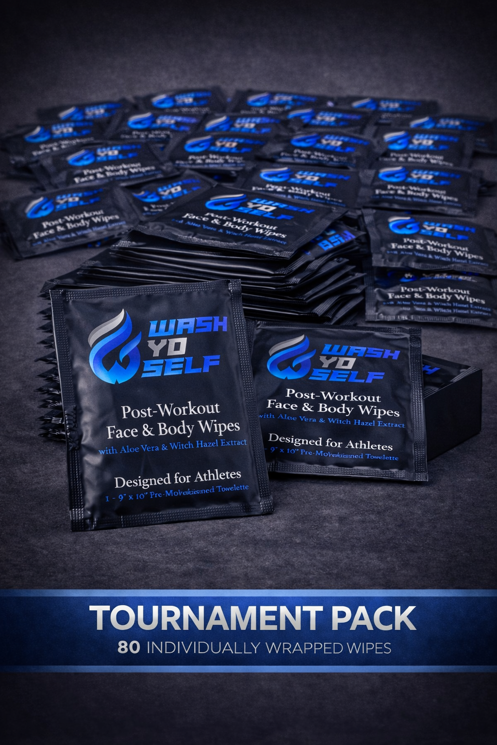 80 pack Packaged wipes with branding on a dark background